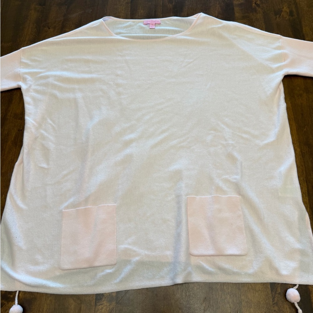 LILLY PULITZER ELBA SWEATER in PINK PARADISE TINT Medium Dolman Sleeve Tassels - Picture 3 of 12